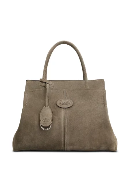 Geantă shopper Tod's din piele de căprioară cu autograf gri
