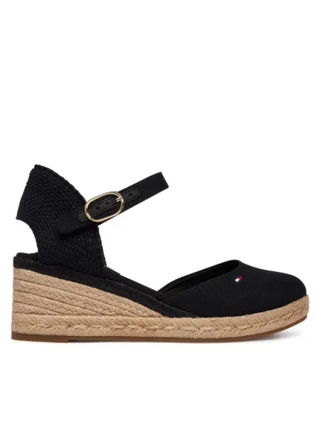Tommy Hilfiger Espadrile Mid Wedge Espad Closed Toe črna