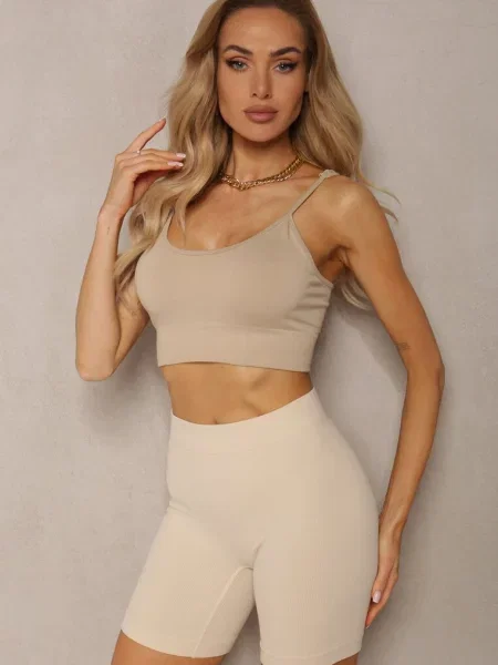 Șorturi elastice Biker cu croială Bodycon Marelliam bej