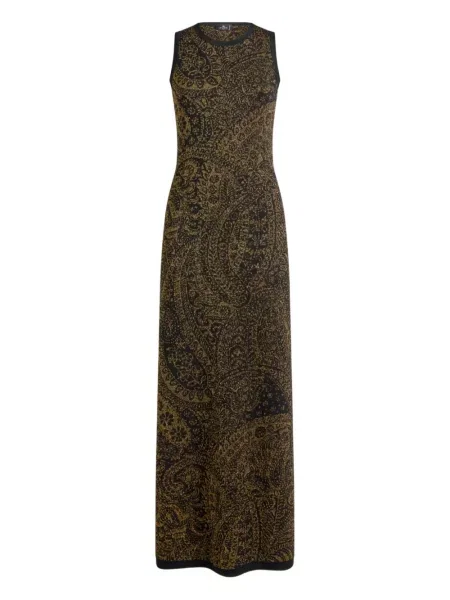 Rochie maxi Etro fără mâneci cu model paisley de costum negru