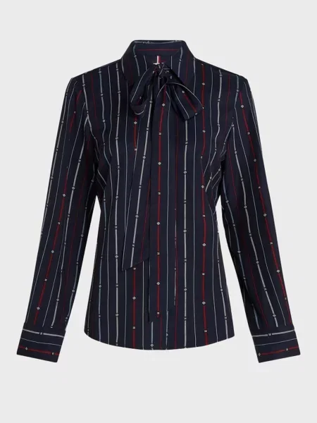 Смугаста блуза Tommy Hilfiger на завʼязках синя