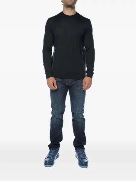 Плетен пуловер Emporio Armani синьо