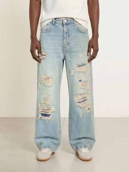 Reternity Džíny V Rozthaném Stylu Volný Střih washed blue modré