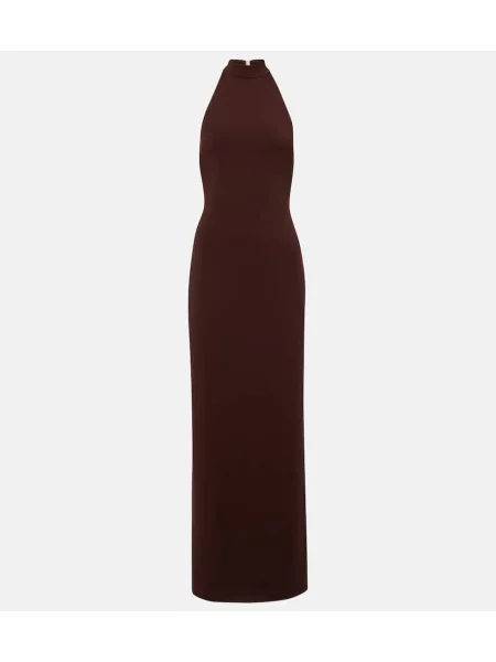 Rochie maxi Bananhot din jerseu cu gât halter de costum maro
