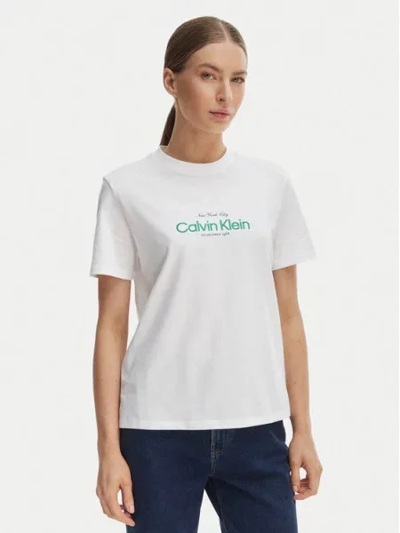 Tricou Calvin Klein clasic cu autograf alb