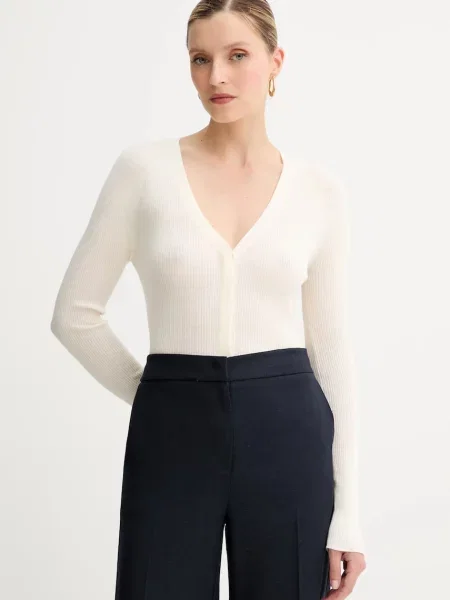 BOSS kardigan wełniany lekki biały