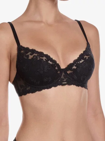 Однотонный бюстгальтер с вышивкой чорний