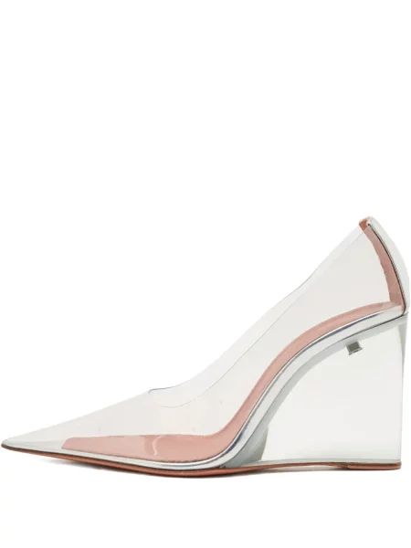 Кожени полуотворени обувки Amina Muaddi с клин ток бяло