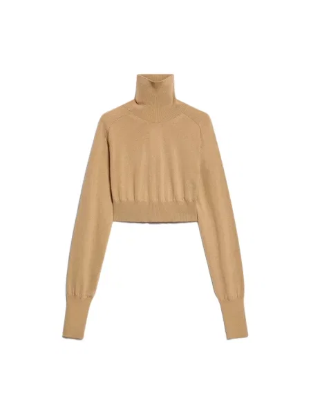 Sweter Sportmax z wysokim kołnierzem wełniany brązowy