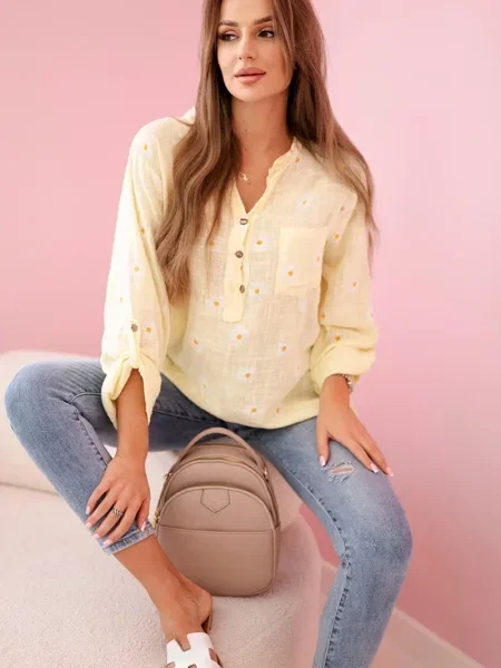 Bluză Kesi Włoski de in cu model floral alb