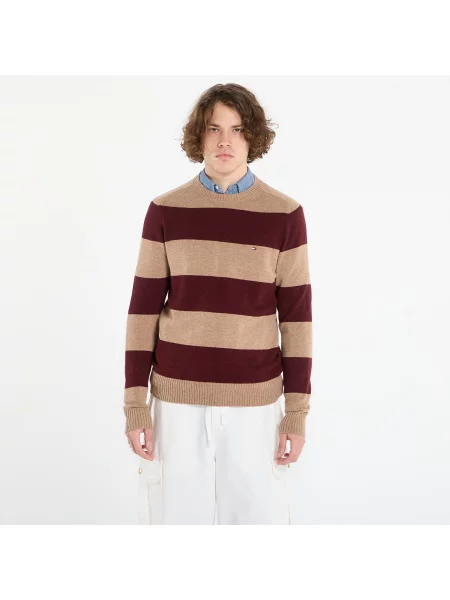 Svetr Tommy Hilfiger Lambswool Crew Neck Safari Canvas Heather/ Deep Burgundy Heather XL vínový