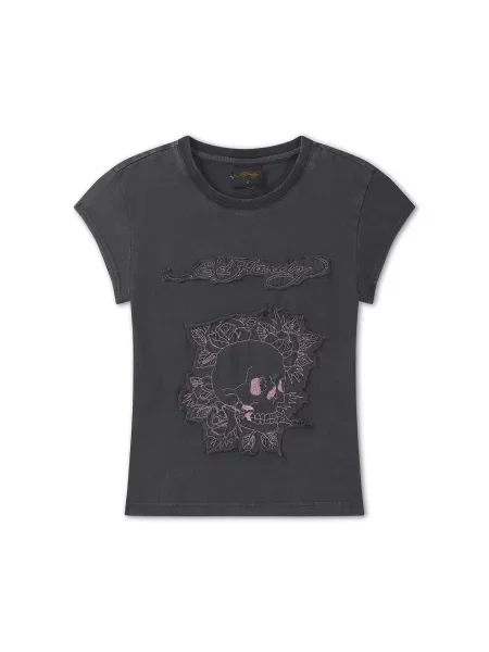 Ed Hardy Tričko Blumen-Totenkopf tmavosivá ružová