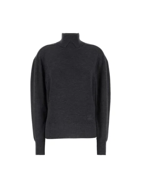 Sweter z golfem Burberry wełniany do golfa szary