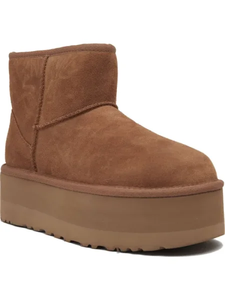 UGG Bőr hótaposó Classic Mini Platform gyapjú hozzáadásával barna