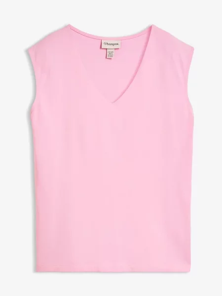 T-shirt z dekoltem w serek z czystej bawełny organicznej różowa