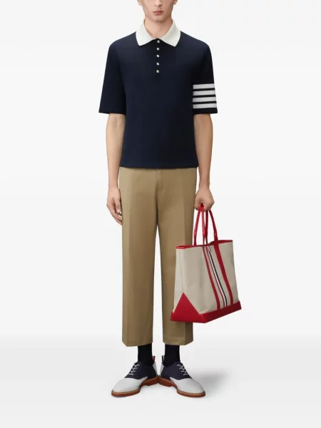 Tricou polo Thom Browne tricotate albastru