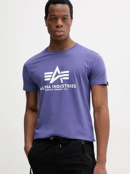 Alpha Industries tricou din Basic T-Shirt barbati violet cu imprimeu alb