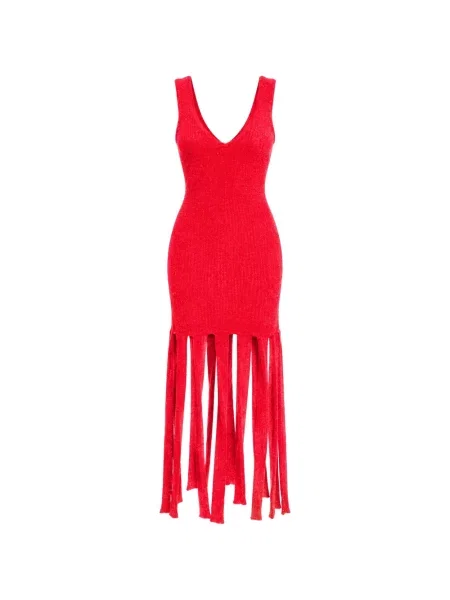 Rochie midi Simon Miller cu franjuri roșu