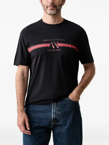 Tricou Armani Exchange cu imagine cu decolteu rotund negru