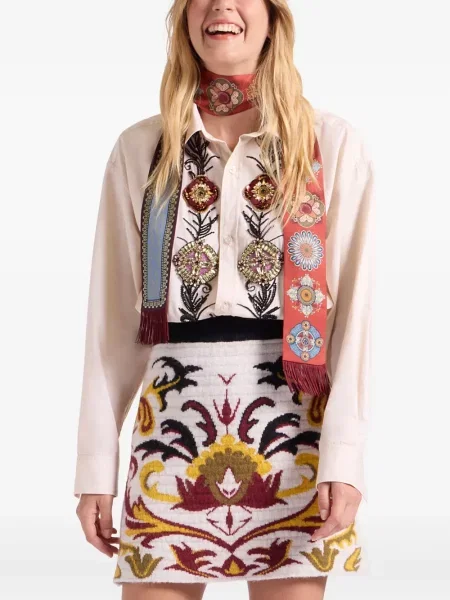 Fustă La Doublej cu model floral tricotate alb