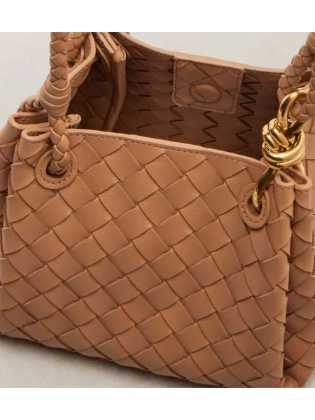 Kožená kožená taška Bottega Veneta béžová