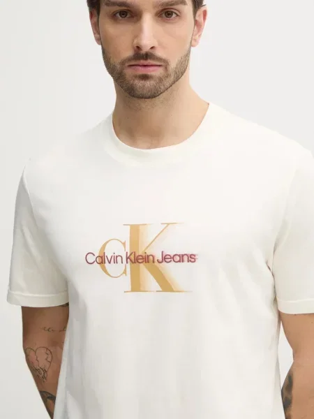 Calvin Klein Jeans t-shirt z nadrukiem beżowy