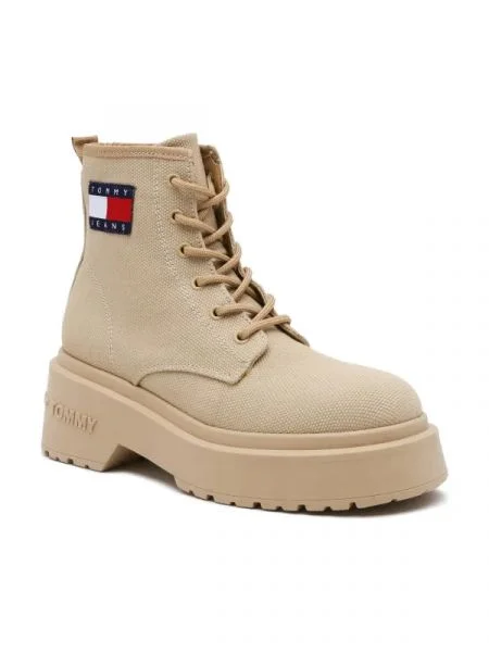 Tommy Jeans Botine cu platformă TJW LACE UP FESTIVAL cu adaos de piele bej