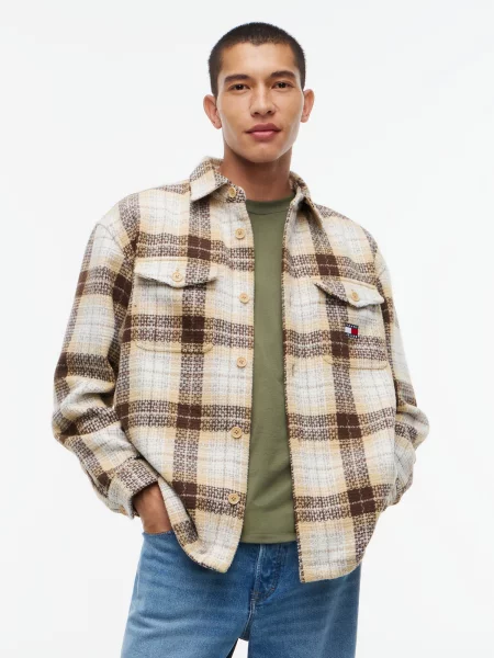 Tommy Jeans Košeľa béžová / hnedá biela