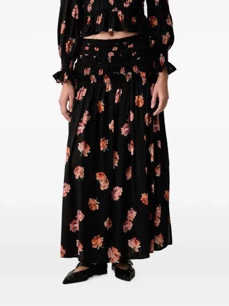 Fustă midi Allsaints cu model floral cu imagine negru