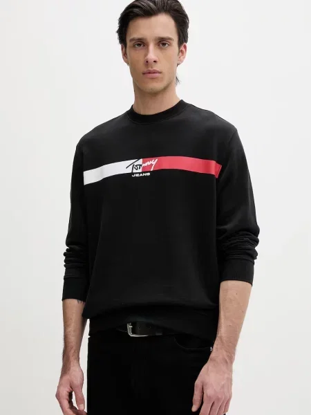 Tommy Jeans pulover bombažen črna