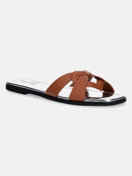Love Moschino papuci cu plat pentru femei din piele maro