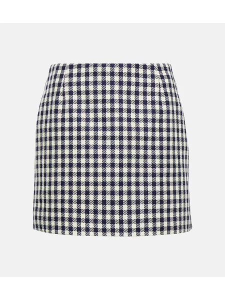 Fustă Ami Paris de lână în carouri albastru
