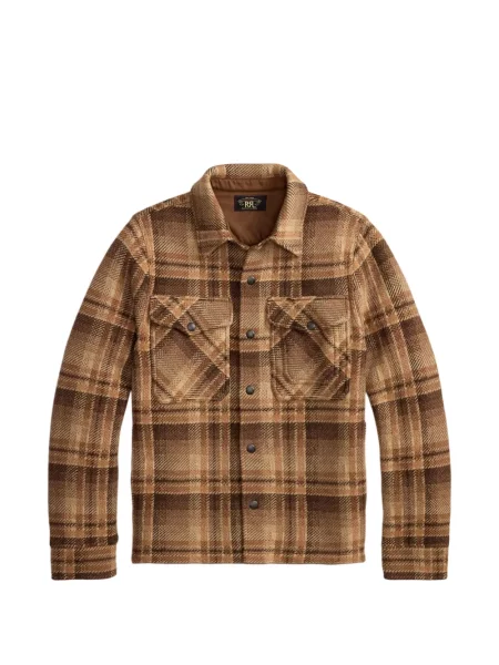 Cămașă Ralph Lauren Rrl de lână în carouri maro
