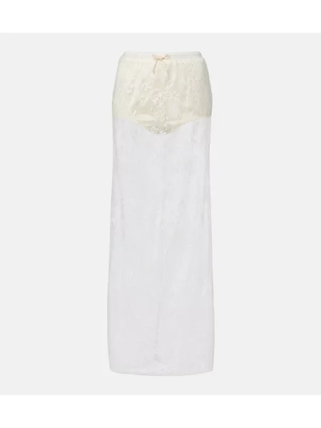 Fustă midi Aya Muse cu funde cu model floral din dantelă alb