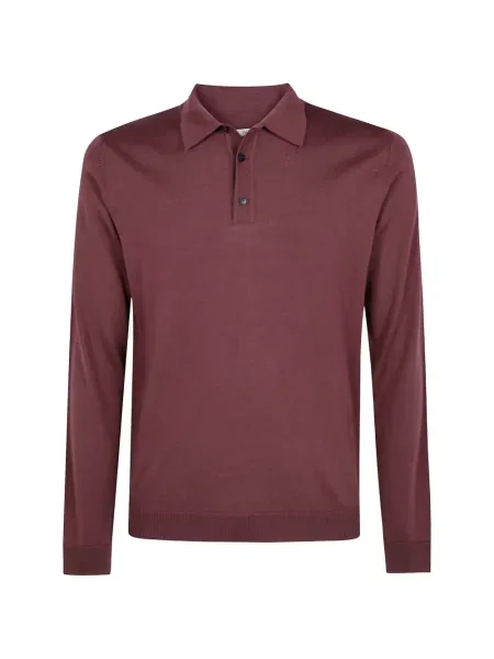 Lung tricou polo Nuur de lână roșu