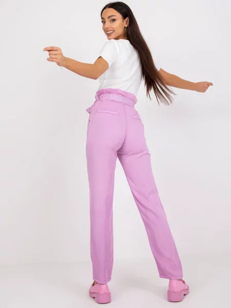 Pantaloni Fashionhunters cu talie înaltă violet