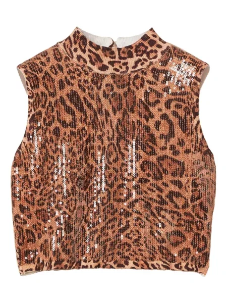 Top Twinset cu paiete cu model leopard maro