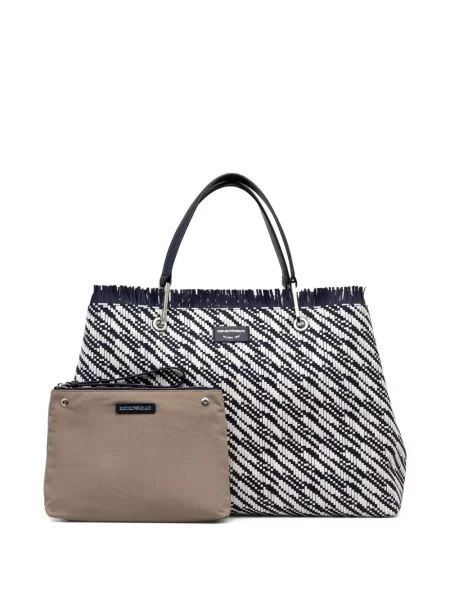 Geantă Emporio Armani cu franjuri albastru