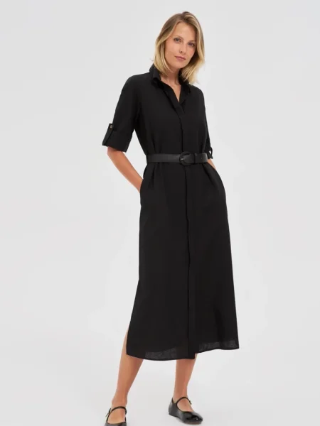 Rochie tip cămașă Marisse până la genunchi de costum negru