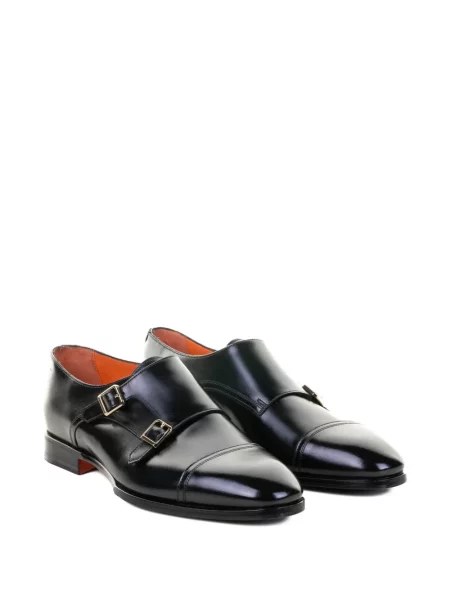 Pantofi monk Santoni din piele cu cataramă negru