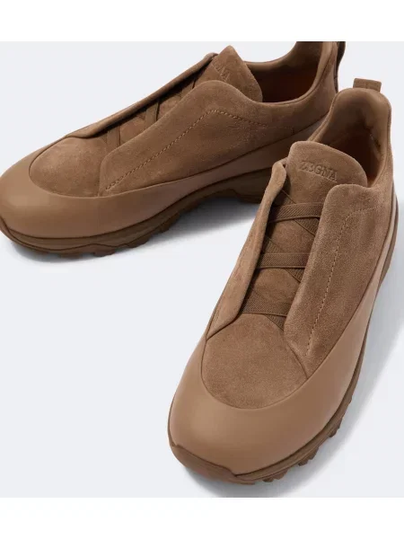 Sneakerși Zegna din piele de căprioară bej