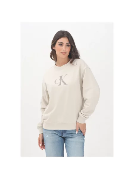 Calvin Klein Jeans bluza beżowy z nadrukiem czarna