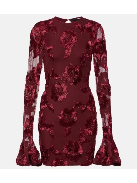 Rochie Rotate cu broderie cu model floral plasă bordo