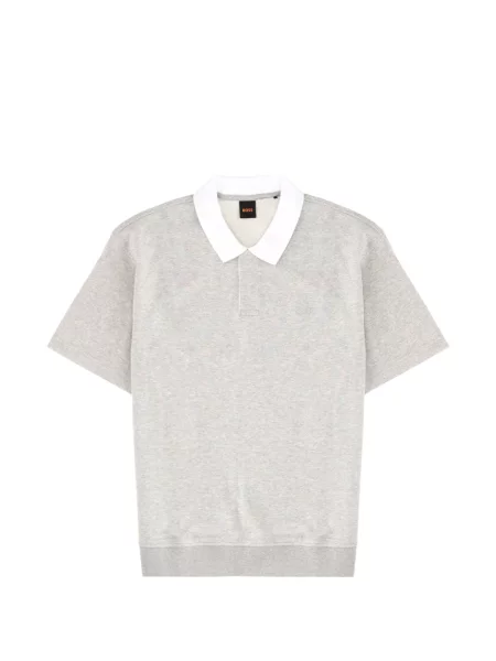 Gulerat tricou polo Boss cu broderie gri