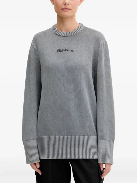 Pulover Karl Lagerfeld Jeans cu broderie cu decolteu rotund gri