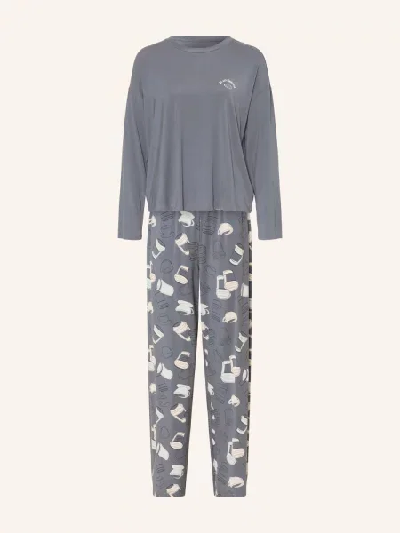 Schiesser Pyžamo Casual Fashion černošedá / krémová / mátová