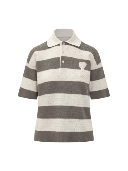 Koszulka polo Ami Paris w paski beżowa