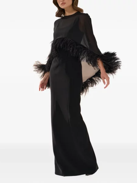 Rochie Silk Love & Lace de mătase cu pene negru
