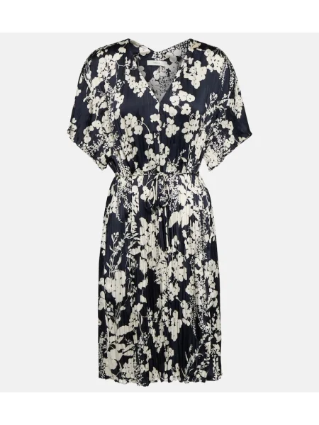 Rochie Vince cu model floral cu decolteu în V albastru