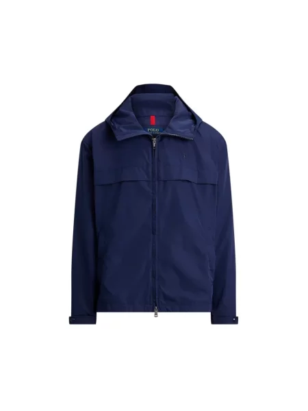 Lniana kurtka Polo Ralph Lauren z kapturem niebieska